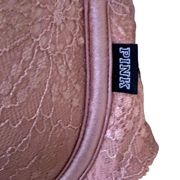 Victoria’s Secret PINK Date Push Up Bra Mauve Pink Lace size 32C - Picture 8 of 9